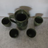Green pitcher and 4 cups assorted terra cotta