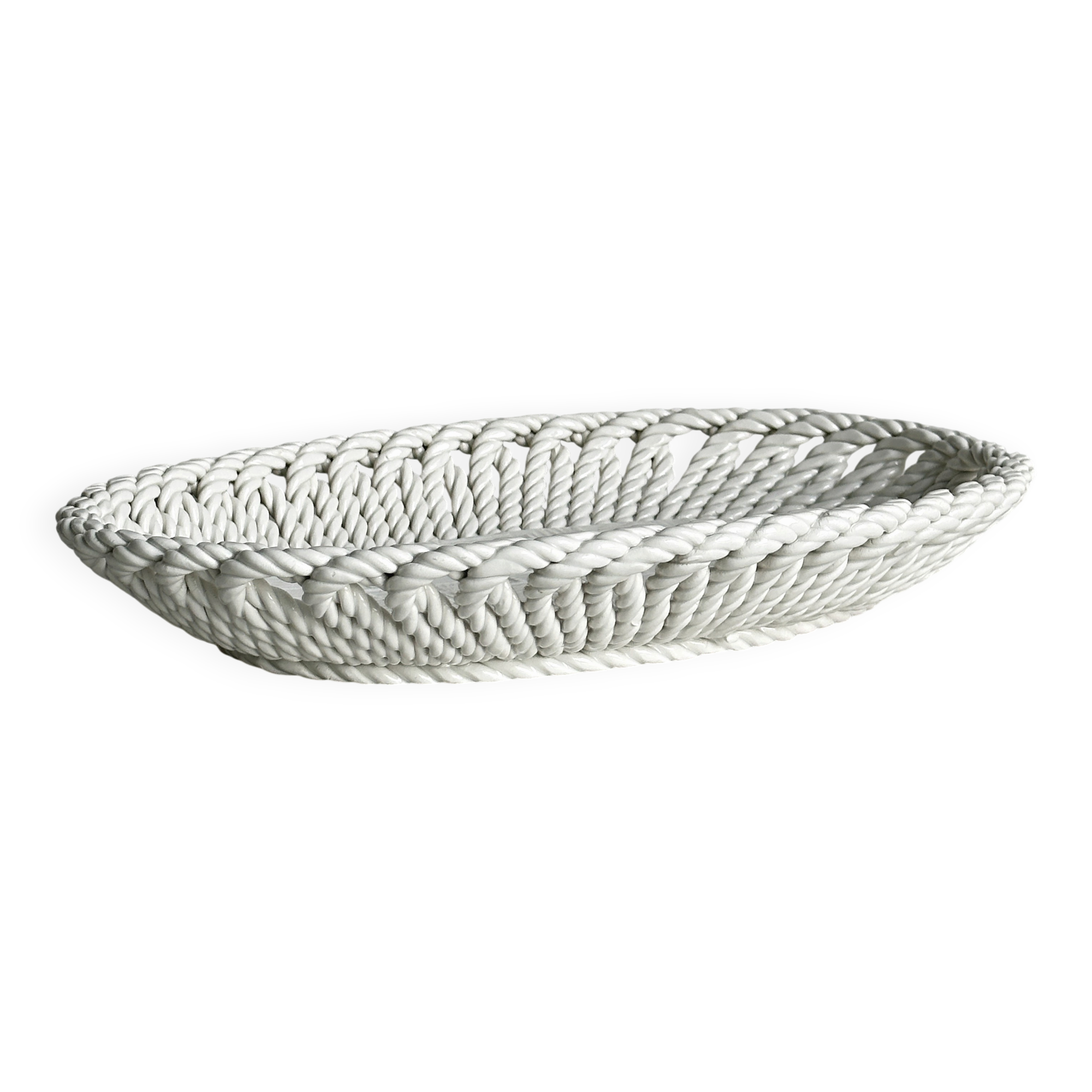 Woven white porcelain bread basket