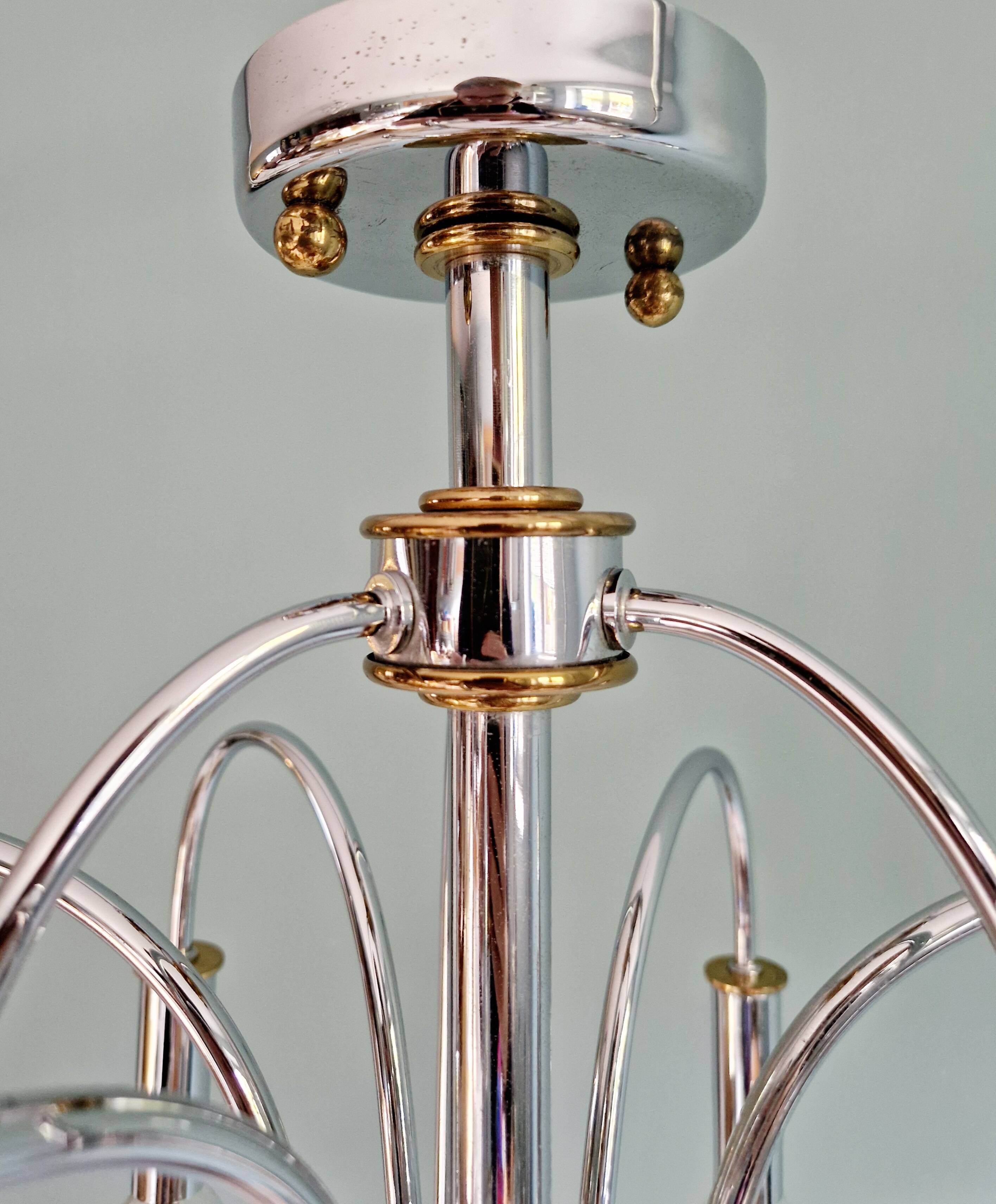 Lustre design en métal chromé et laiton, Schröder & Co, années 70