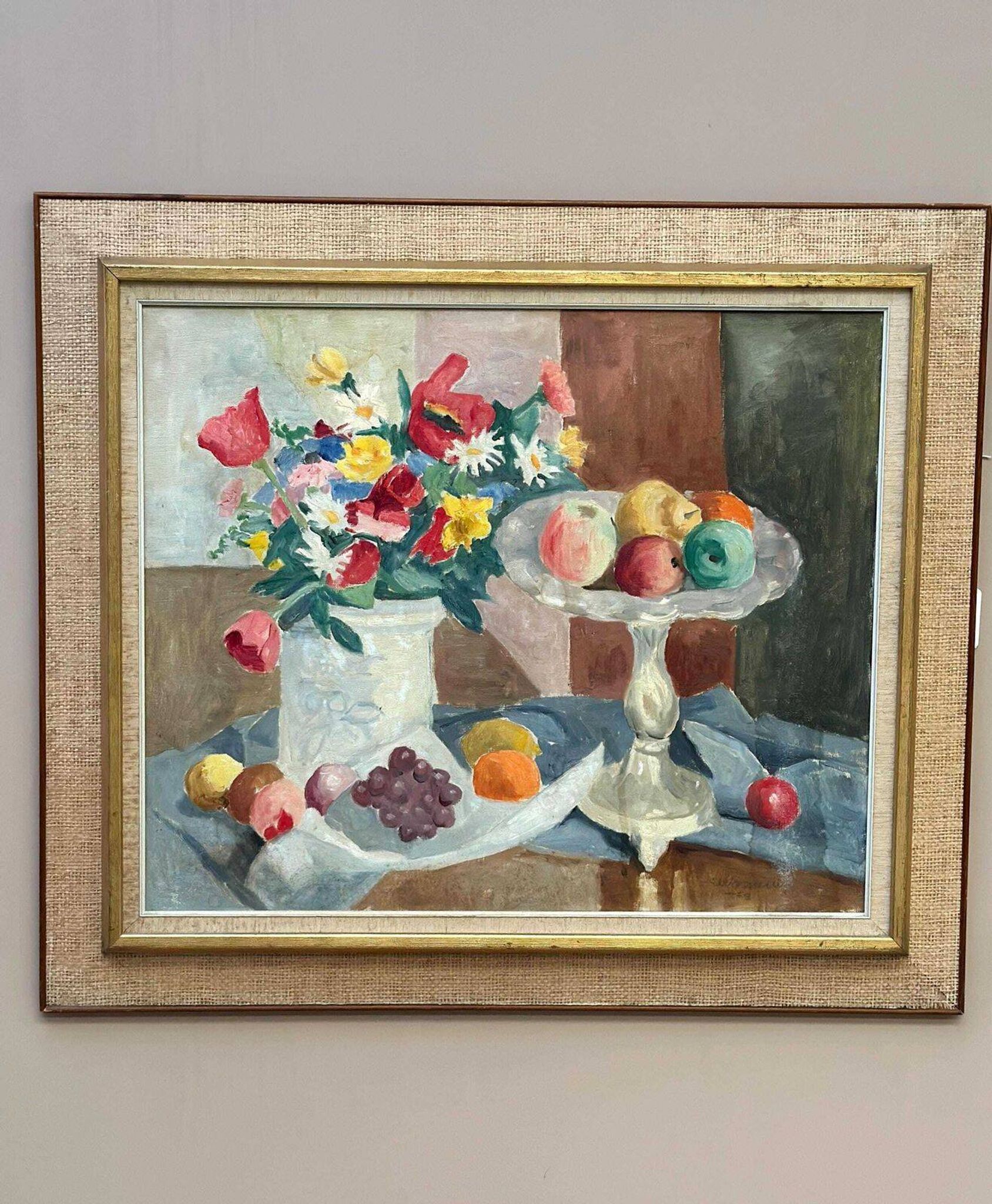 Original Swedish Oil on Canvas – "Flowers and Fruit by Ellis Wallin"