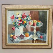 Original Swedish Oil on Canvas – "Flowers and Fruit by Ellis Wallin"