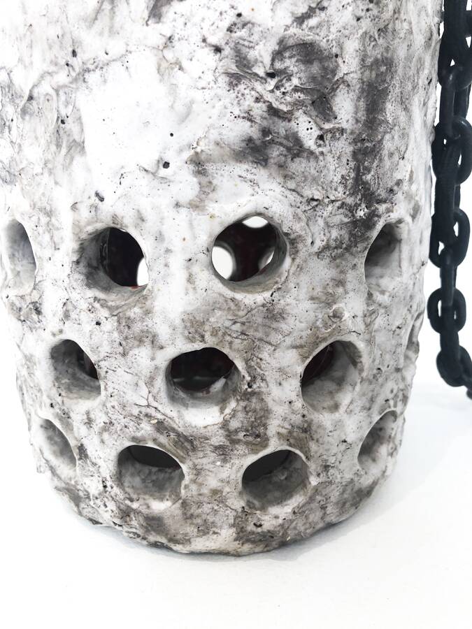 Textured and perforated ceramic pendant – Scandinavia, 1960s