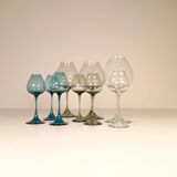 Large collection of Midcentury tulip glasses by Orrefors Nils Landberg, Sweden, 1950s.