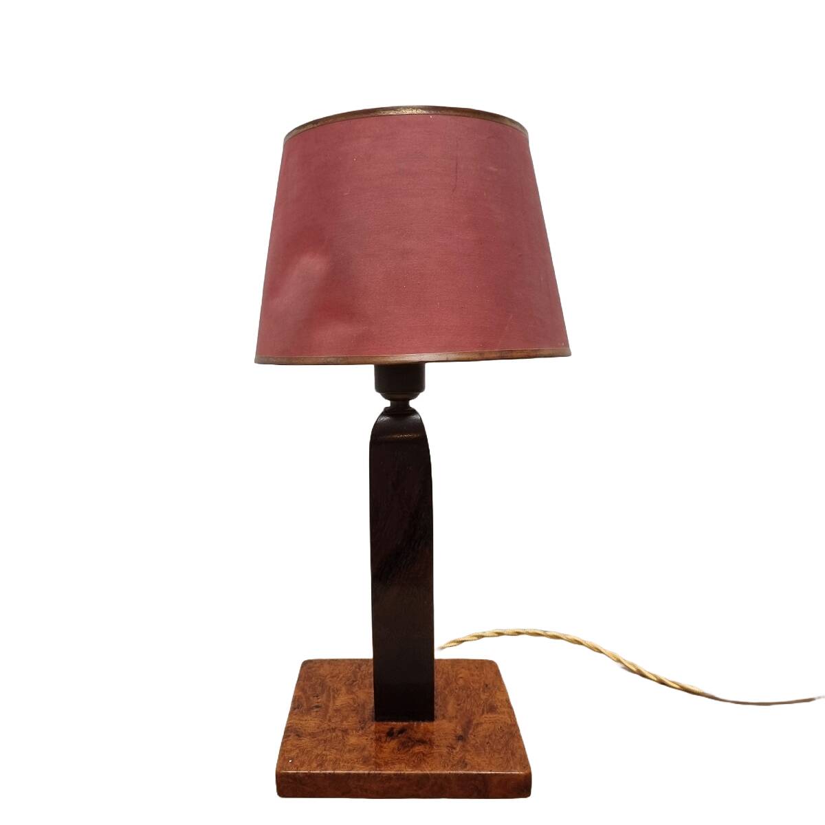 French Art Deco Table Lamp With Walnut