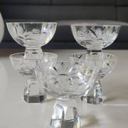 Lot of 5 Small Digestif/Liqueur Glasses. Cut Bohemian crystal. Floral.