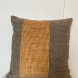 Bi-sided cushion gray wool yoke orange fabric