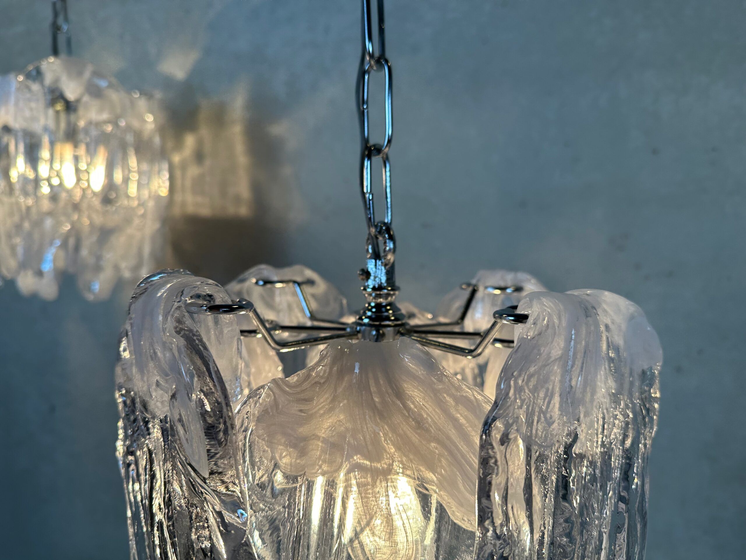 2x vintage Mazzega 'melting glass' chandeliers – Murano