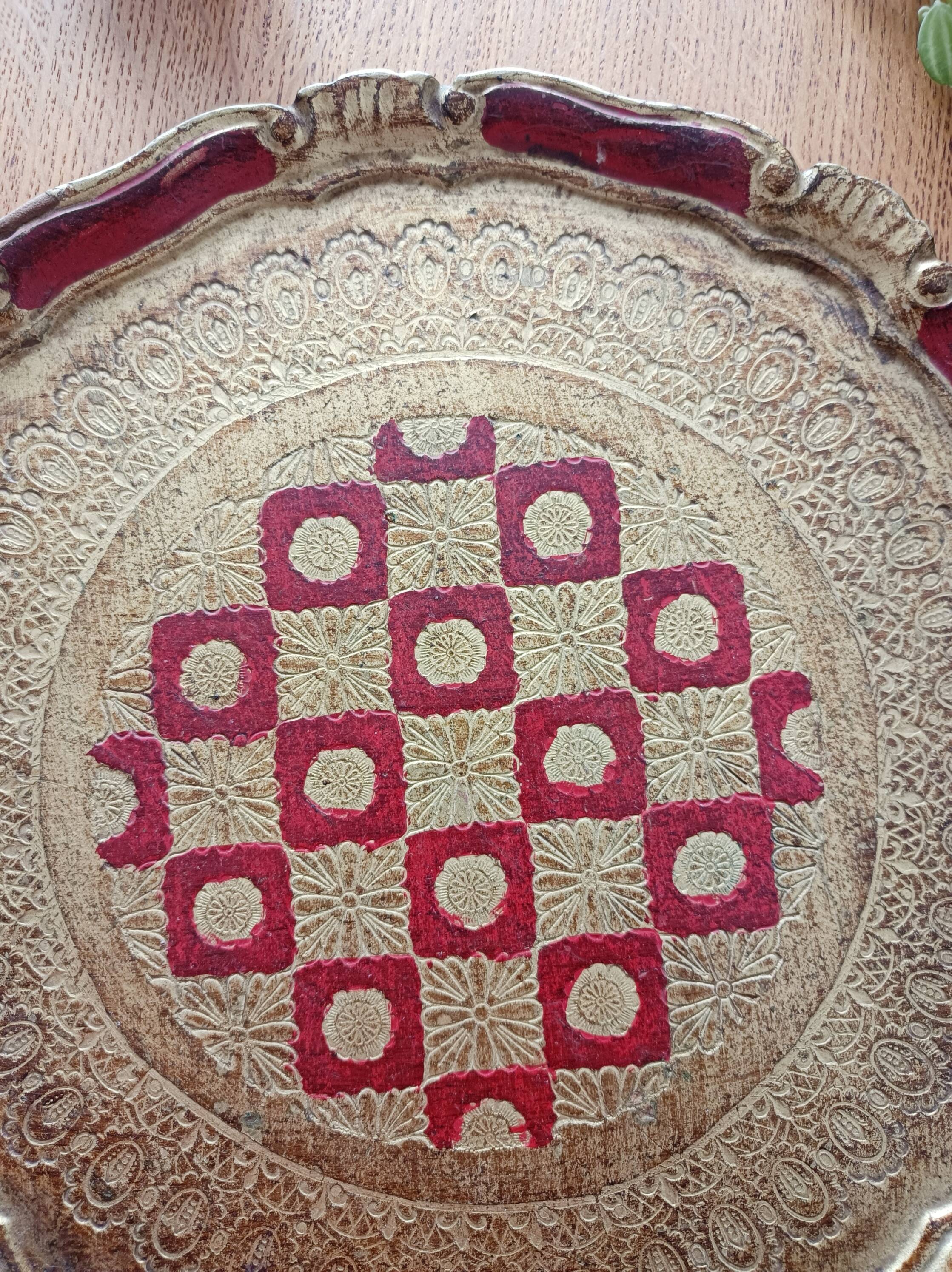 Red and gold Florentine tray