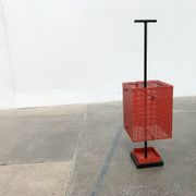 Minimalist perforated steel umbrella stand, 1960s