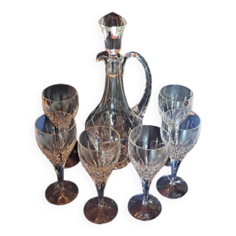 Set of 6 wine glasses and carafe from Lorraine crystal