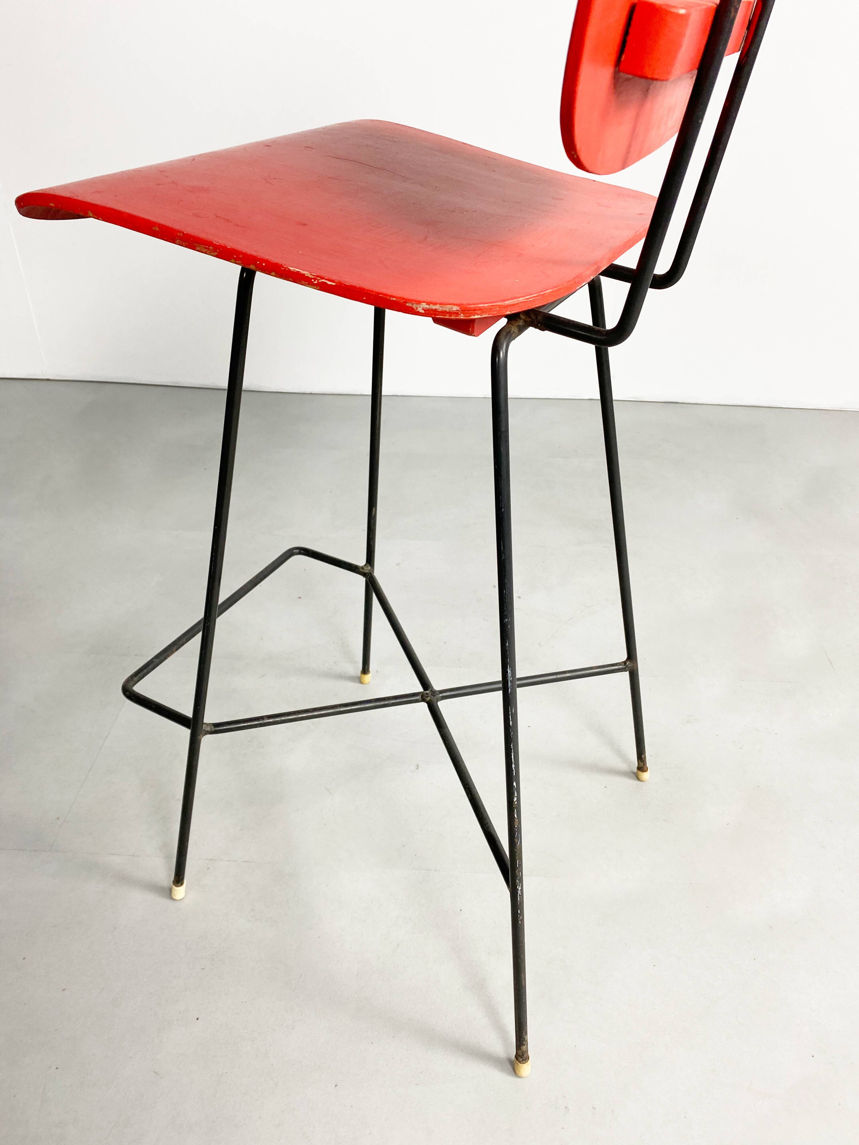 Dutch plywood bar stool by P.J Van Der Klugt for Everest, 1957