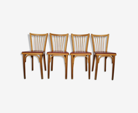 4 chaises baumann n°12 skaï rouge hêtre clair
