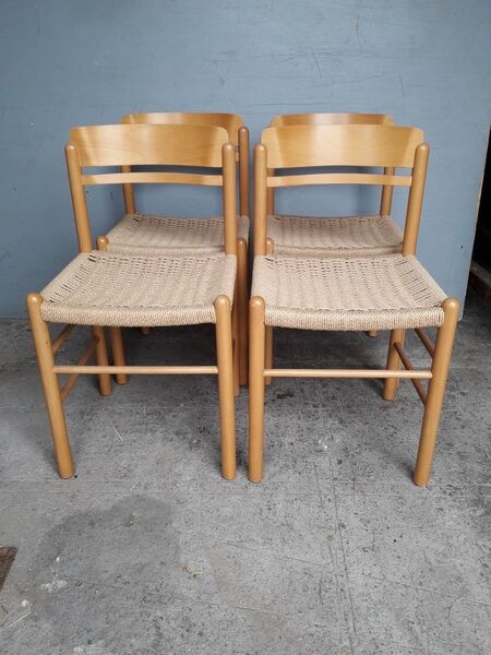 Serie 4 chairs wood and rope ep 1970/80 design