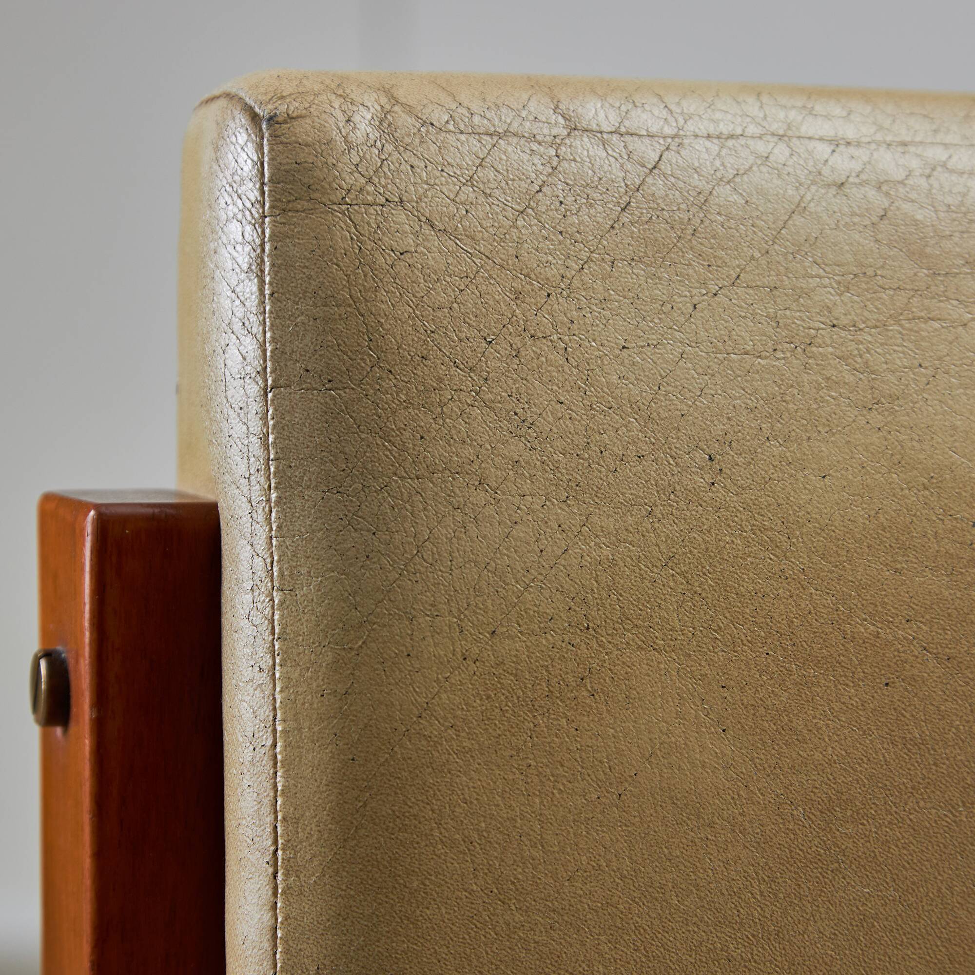 Angular, Teak Wood and Leather Chair with Copper Details, 1970s