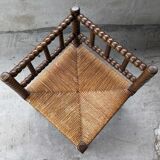 Corner chair in turned oak and canning