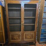 Marquetry bookcase with marble top