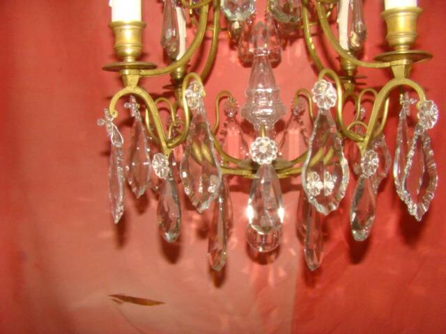 Bronze and crystal chandelier with 4 arms from the early 20th century