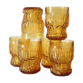 Set of 6 amber glasses, frosted effect, vintage French