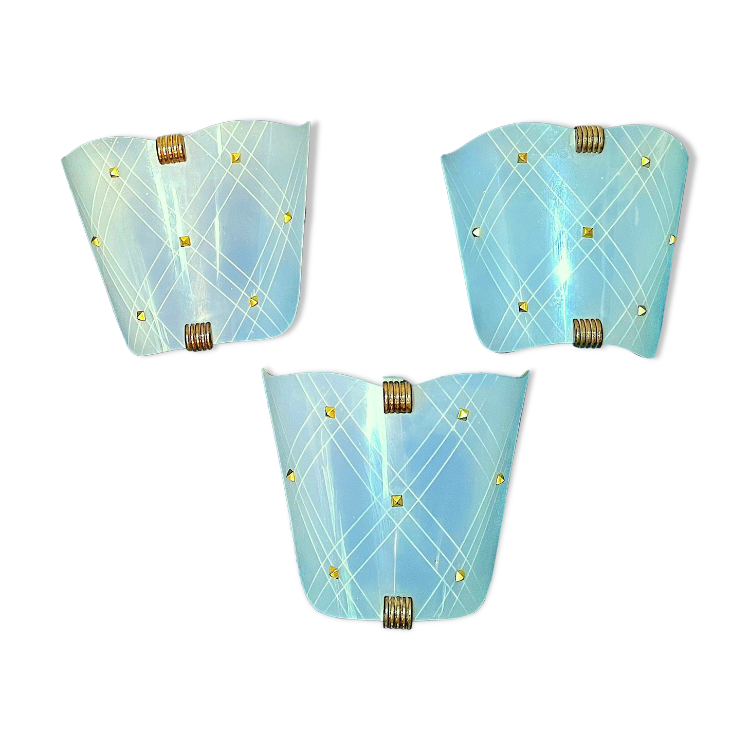 Three vintage wall lamps in perspex and brass Rockabilly style, France 50's