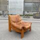 Vintage leather and pine lounge chair by Maison Regain, 1970s