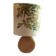 Wooden lamp with silk lampshade, hand painted, signed