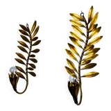 Pair of golden floral sconces by Ferro Arte, Spain, 1980