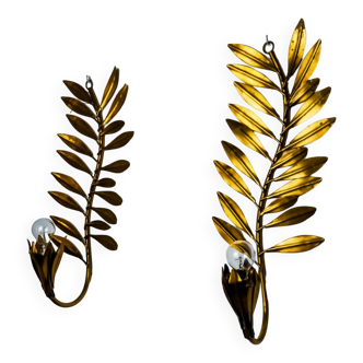 Pair of golden floral sconces by Ferro Arte, Spain, 1980