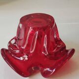 Murano empty pocket Floral shape 3 petals. In Murano Italian blown art glass. Ruby red