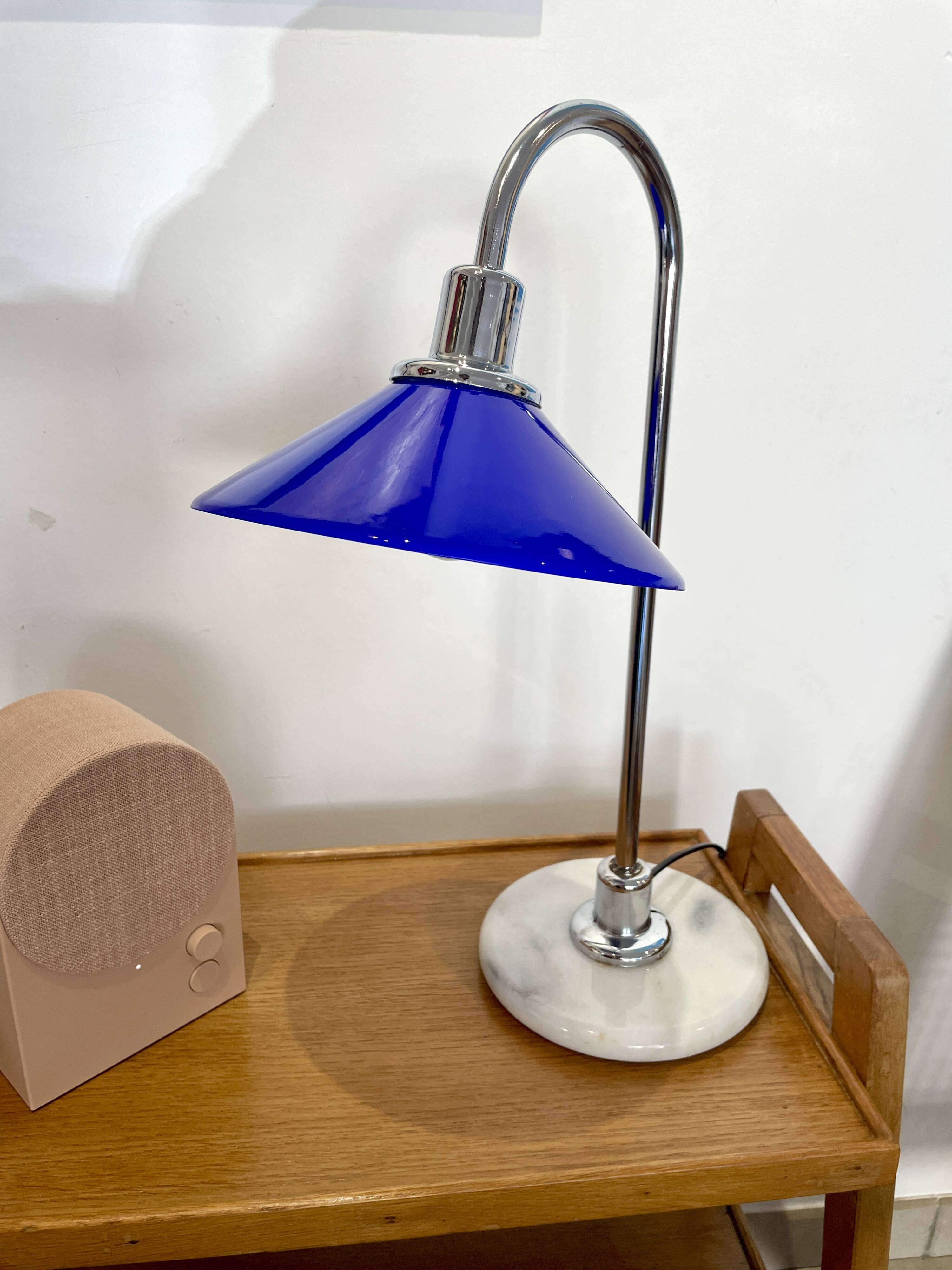 Blue opaline lamp with a marble base