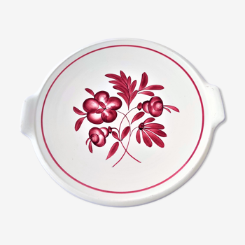 Pie dish with handles decorated with flowers Sarreguemines - Barbizon