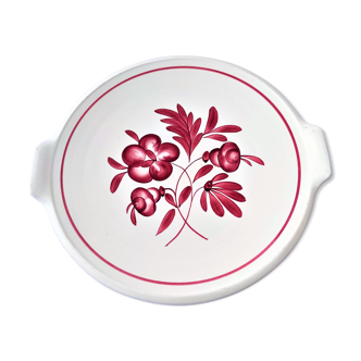 Plat à tartes à anses fleuris, Sarreguemines - Barbizon