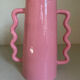 Handmade abstract corrugated handle pink ceramic vase