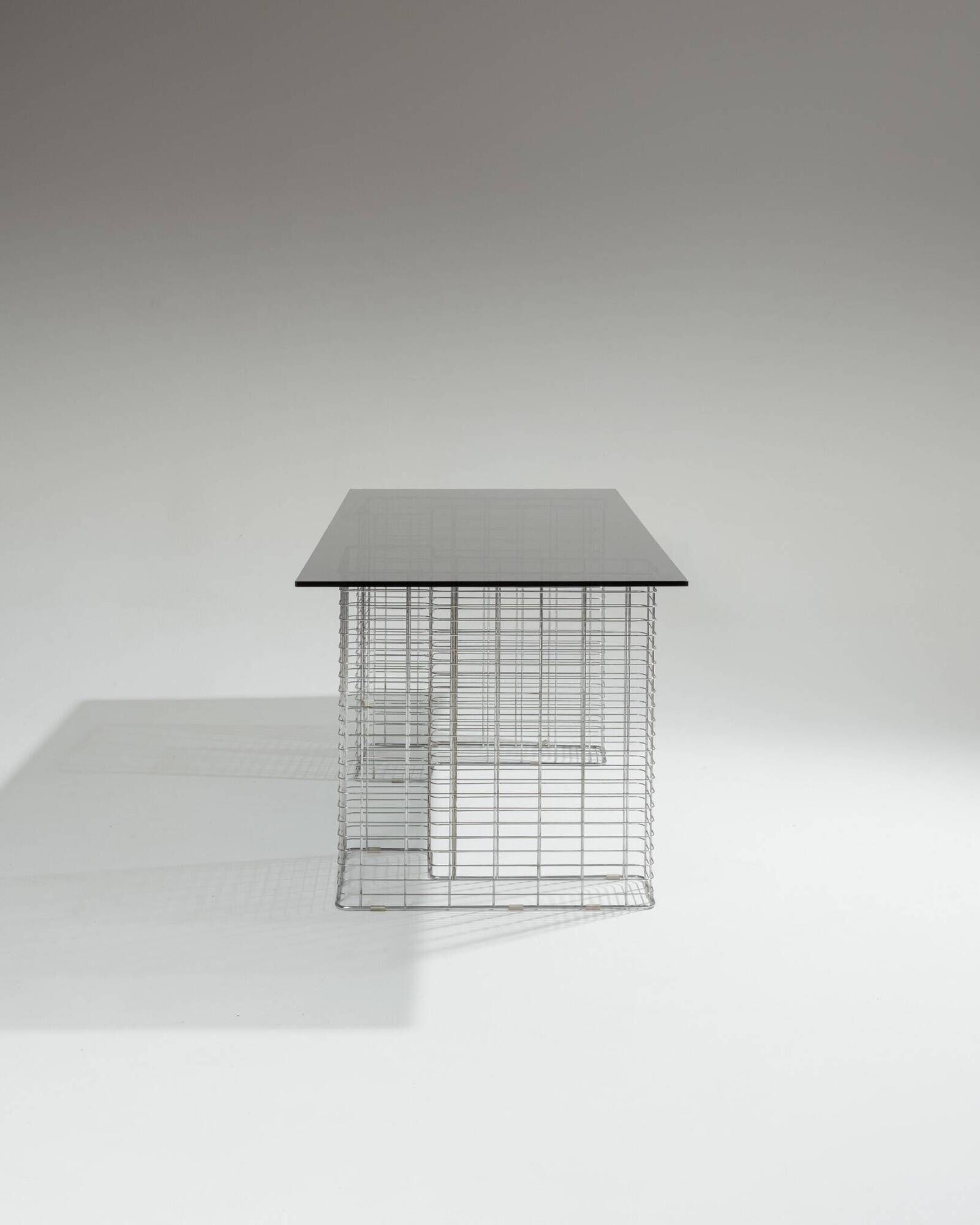 Large "Wire" Desk in Glass and Metal, Terence Conran, 1980s