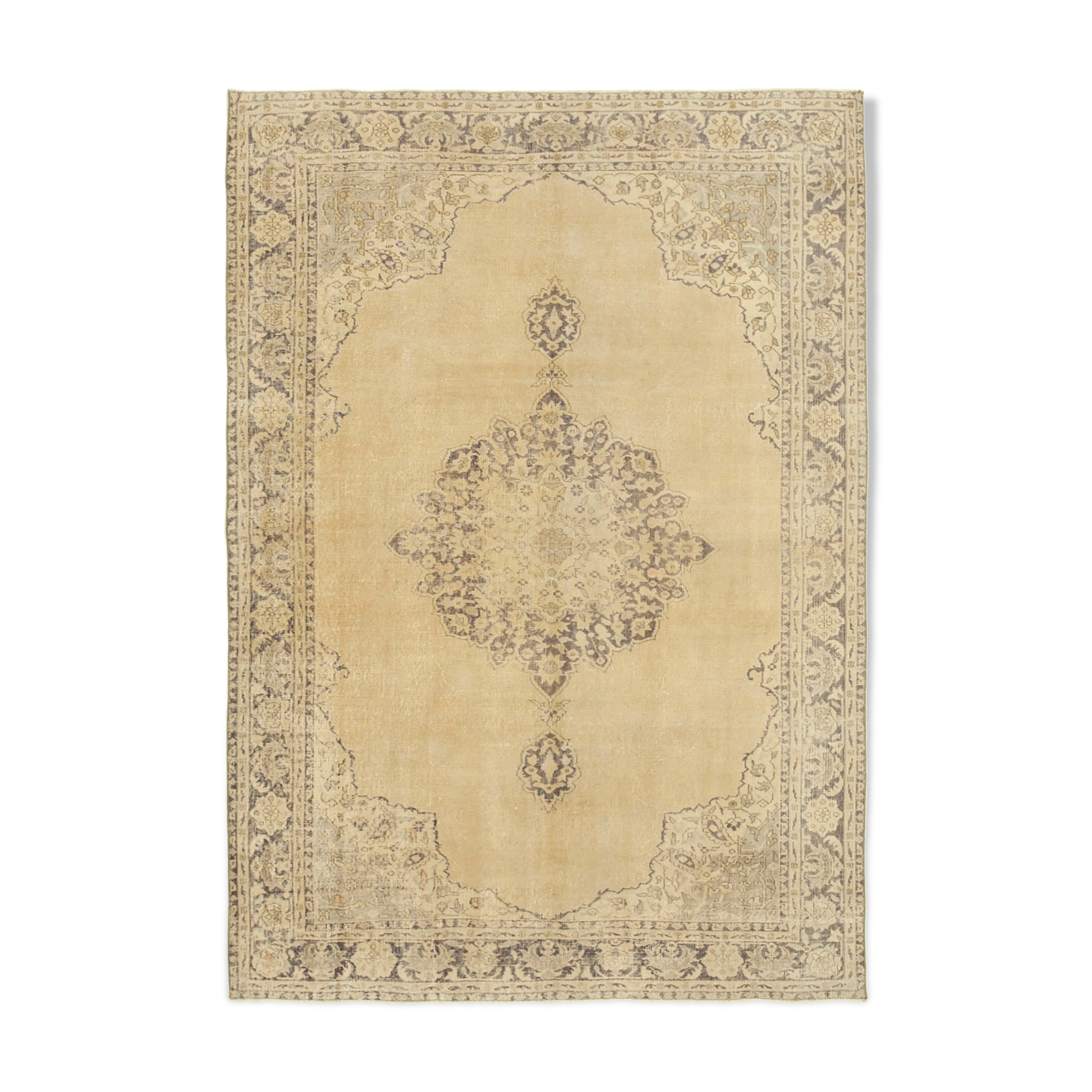 Handwoven antique anatolian beige rug 204 cm x 290 cm