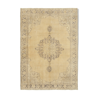 Handwoven antique anatolian beige rug 204 cm x 290 cm