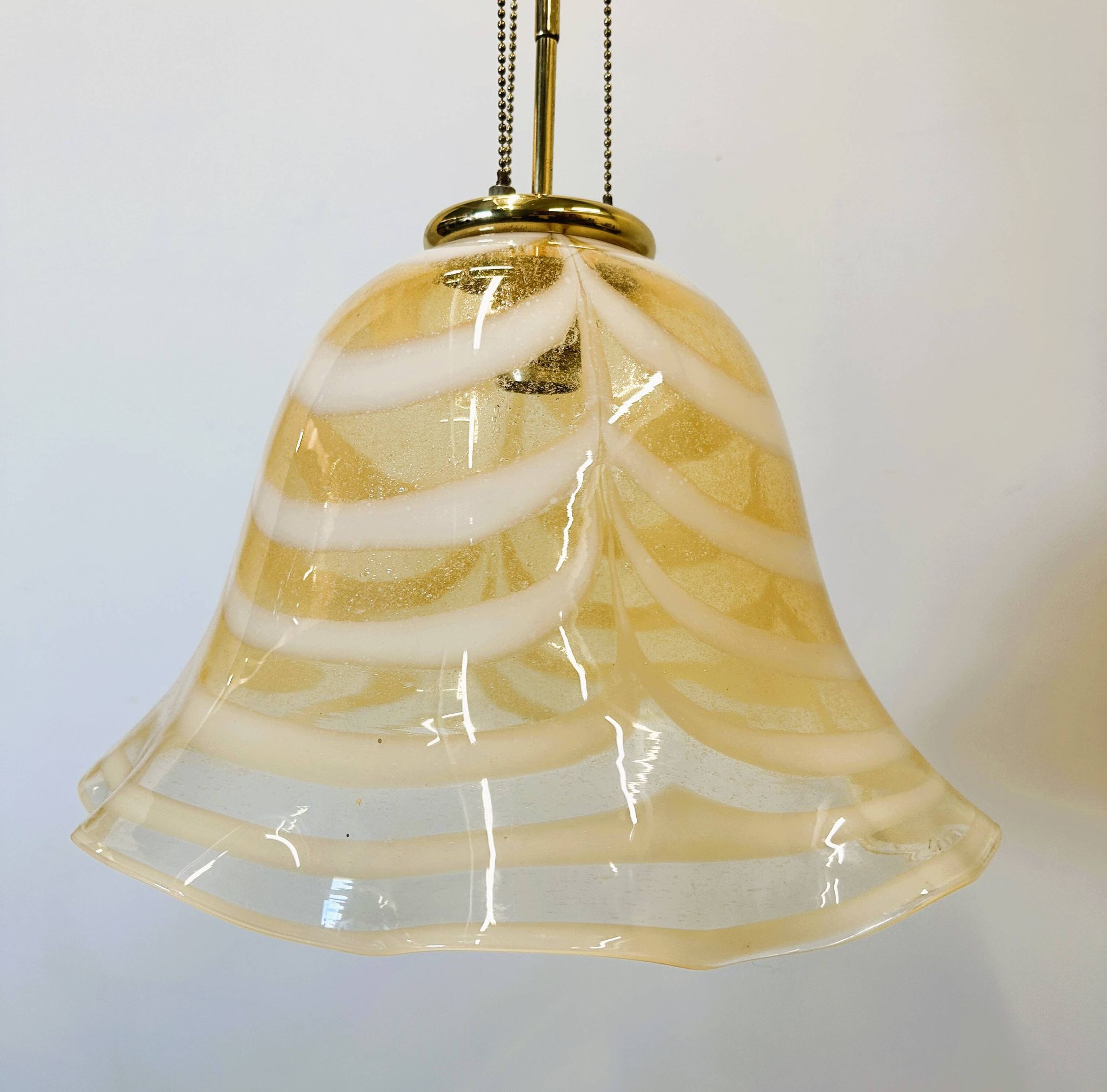 Original Venetian Murano Striped Art Glass Pendant Lamp Fazzoletto, Italy,