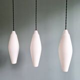 Set of 3 Scandinavian white opaline pendant lights, 1960s