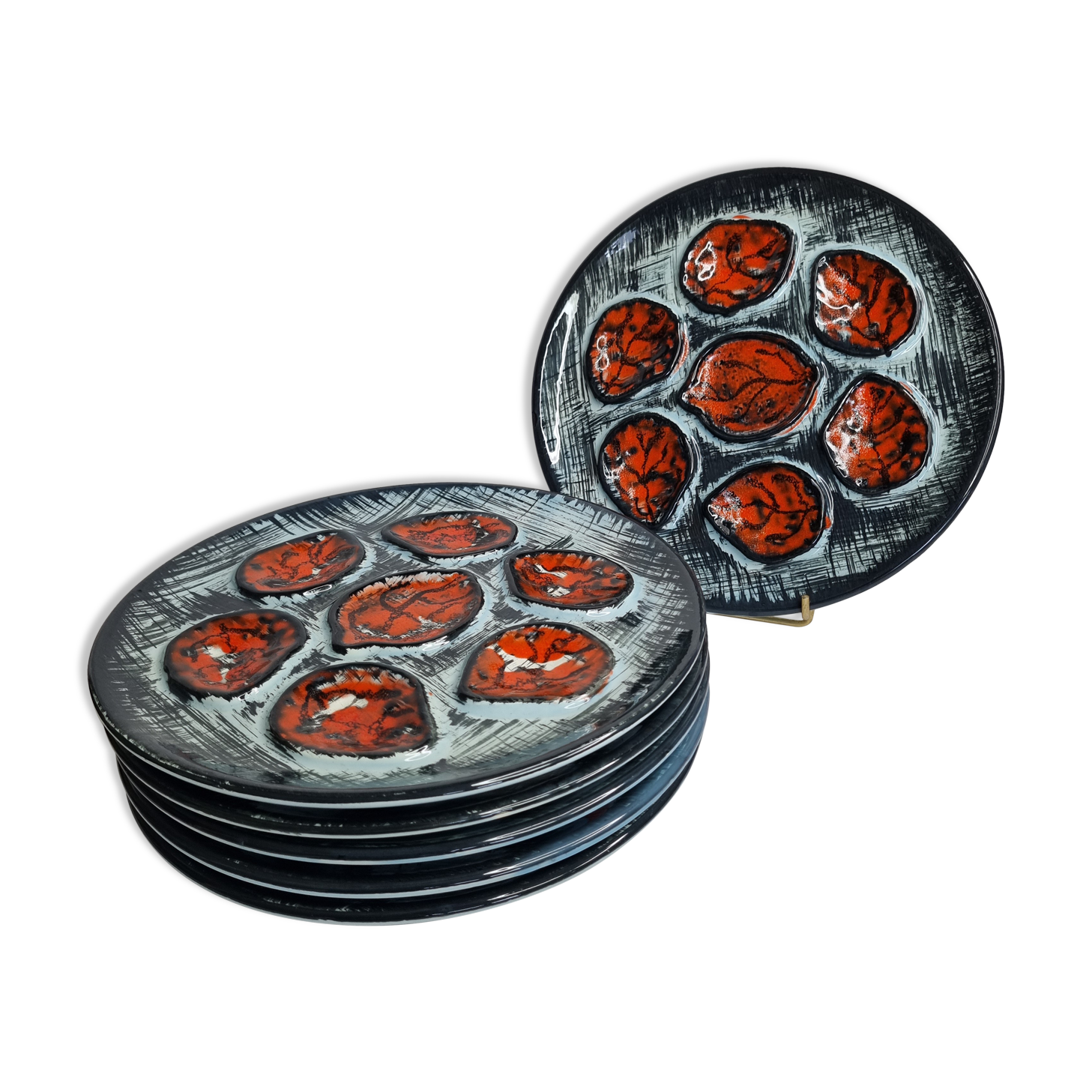 Set of six plates, oyster set, Pornic, 25 cm
