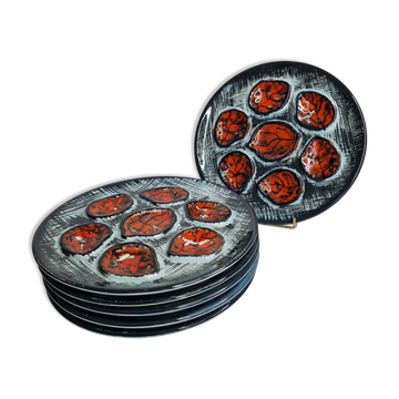 Set of six plates, oyster set, Pornic, 25 cm