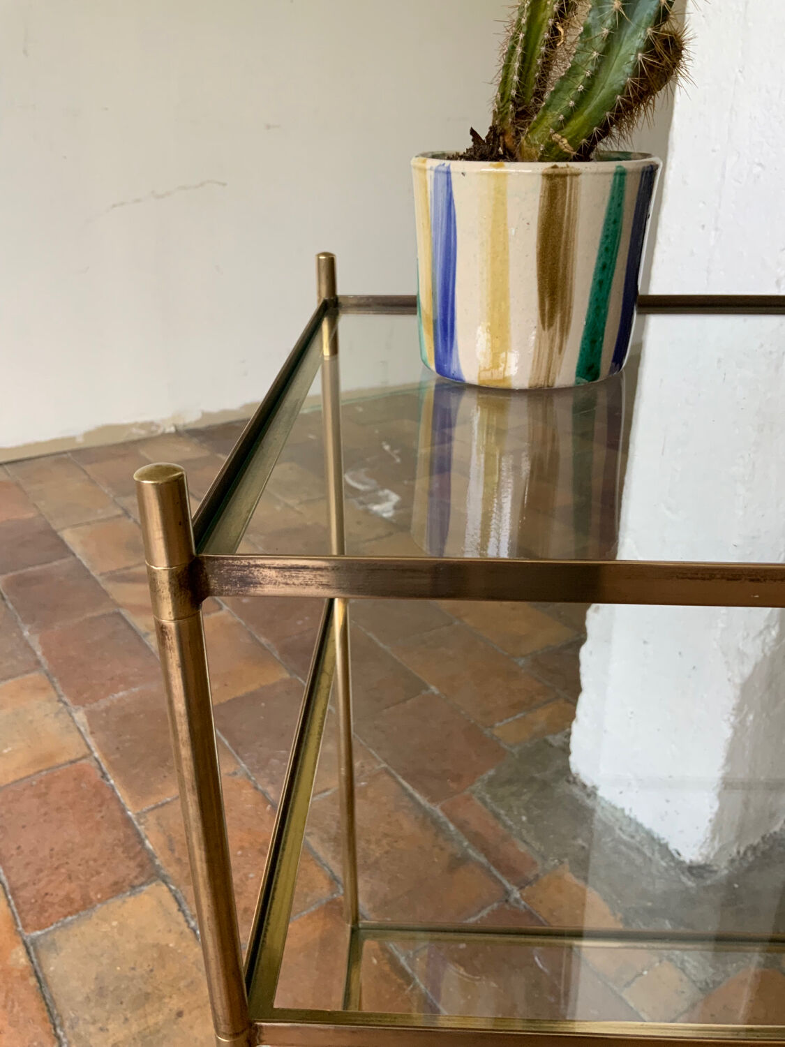 Brass and glass side table