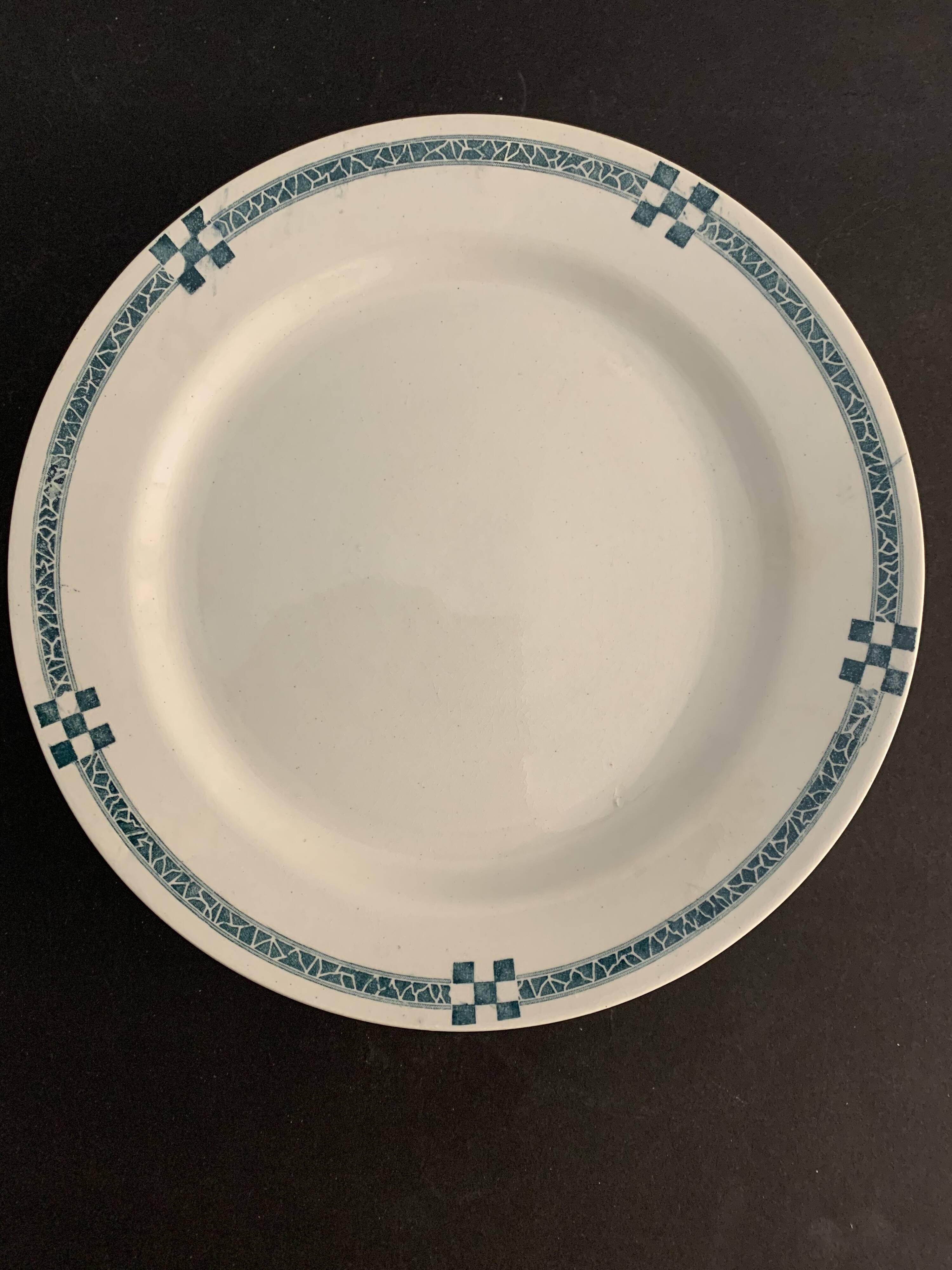 10 flat plates art deco Creil and Montereau model Nancy blue green gray