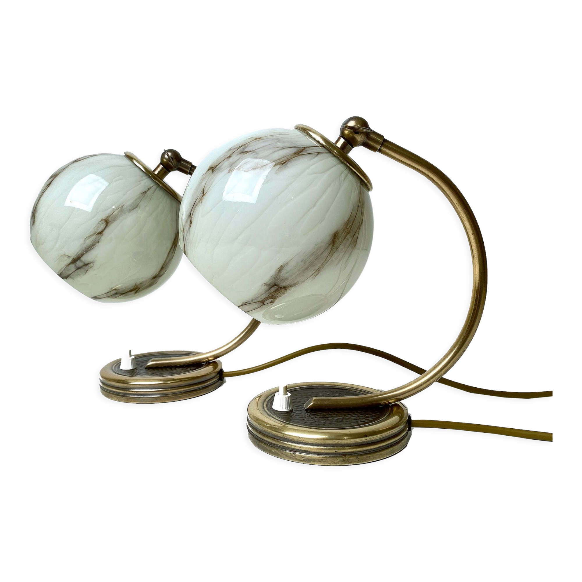 Pair of vintage lamp art deco bauhaus, 30s, marbled glass brass