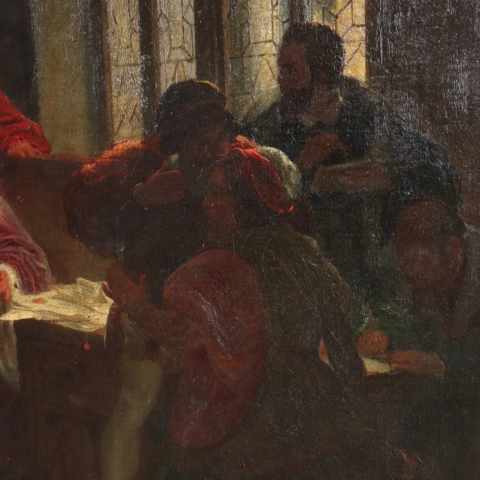 Ancient painting on a historical subject, oil on canvas, Italy 19th century.