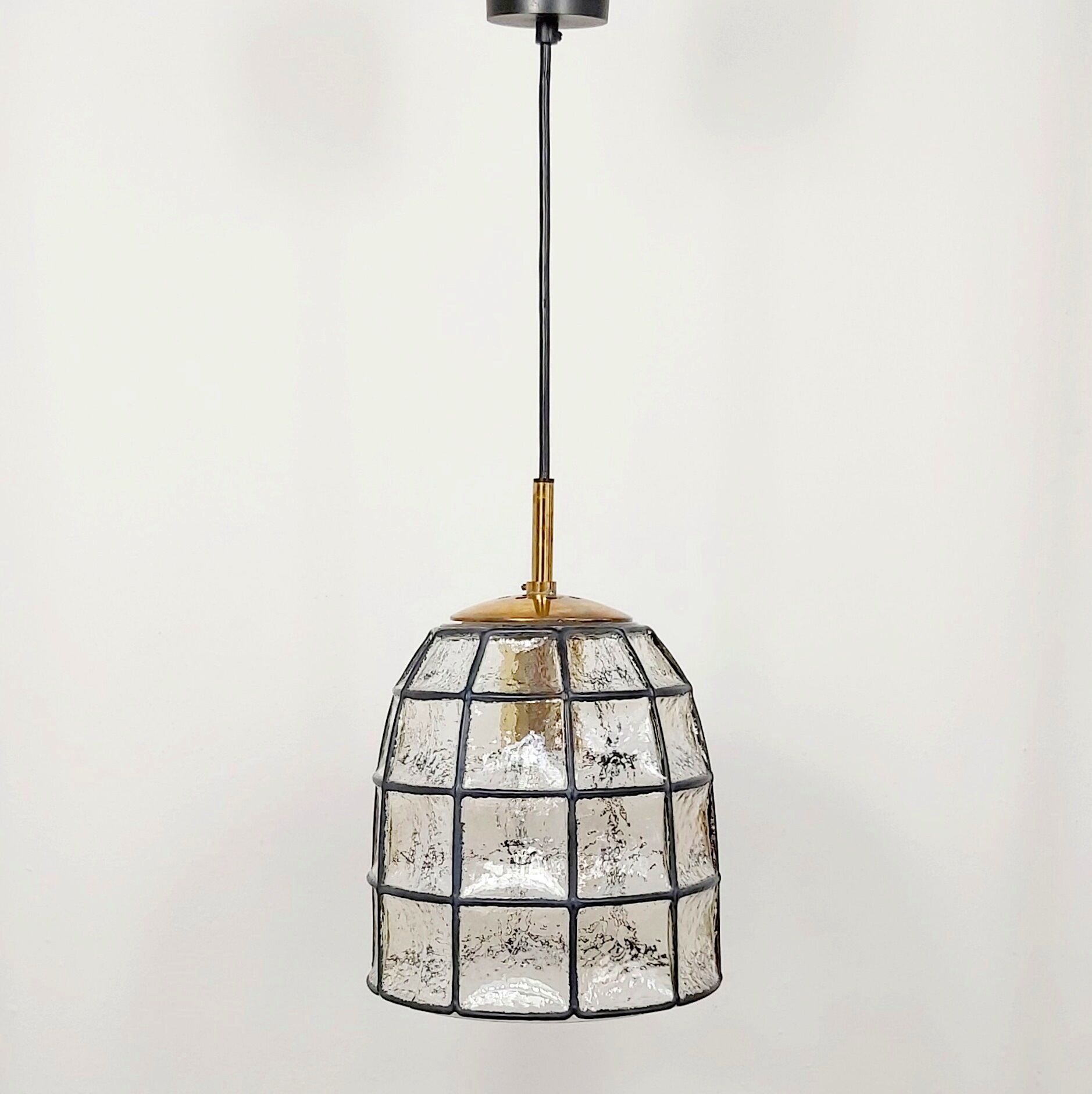 Mid-century iron & clear glass ceiling lamp/pendant from limburg, germany, 1960s
