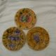 Set of 3 slip dessert plates. Fruit decor.