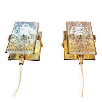 PAIR OF GLASS AND METAL WALL LIGHTS "SCANDINAVIAN DESIGN" 1950.