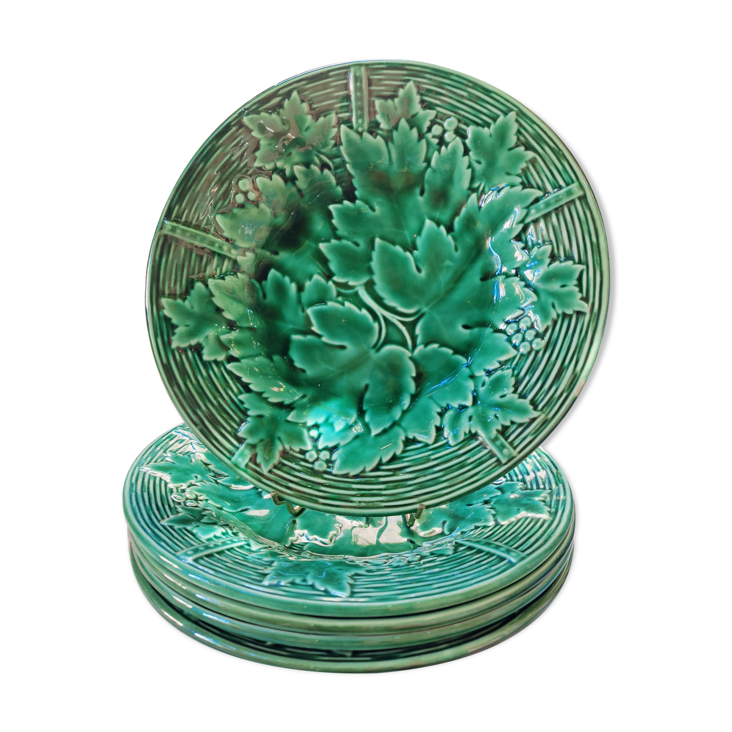 5 plates vine and basketry in slurry by Gien