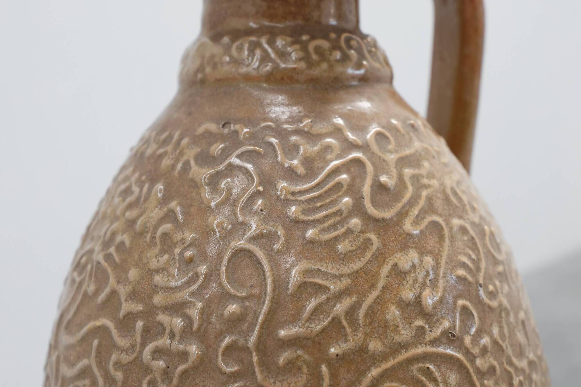 Perignem Salt-Glazed Stoneware Jug with Relief Decoration, Belgium, 1960s
