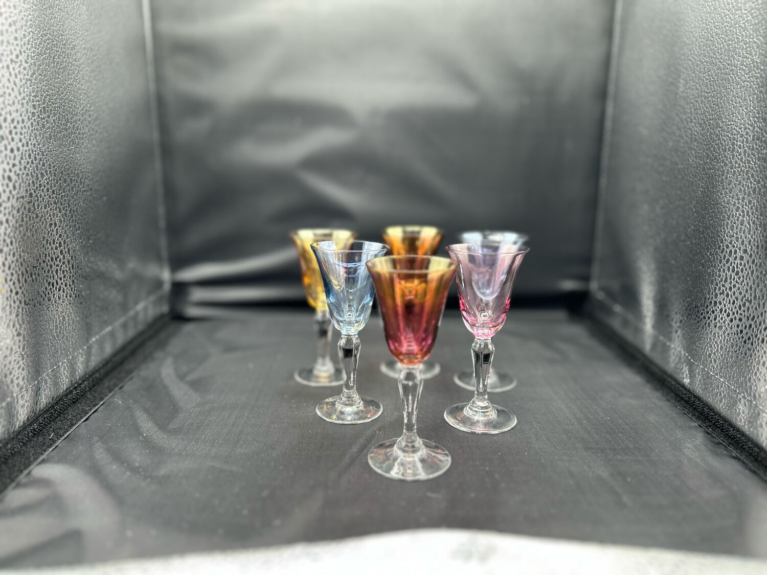 6 crystal coloured liquor glasses