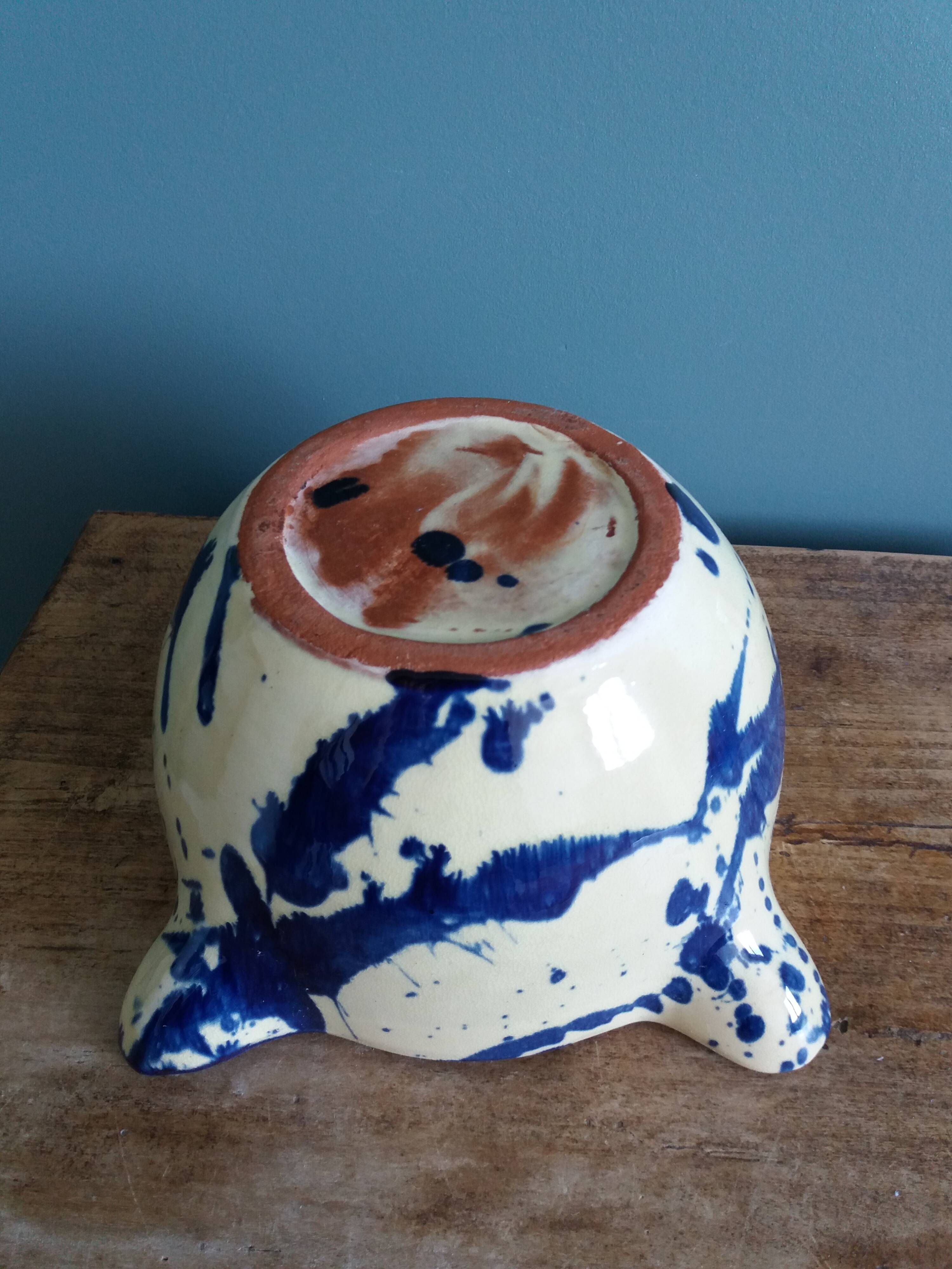 Glazed terracotta mortar and wooden pestle